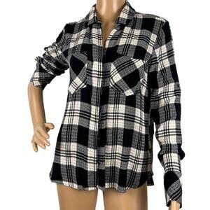 Cloth & Stone Flannel Shirt Black Off White Plaid Size S Normcore Cabincore